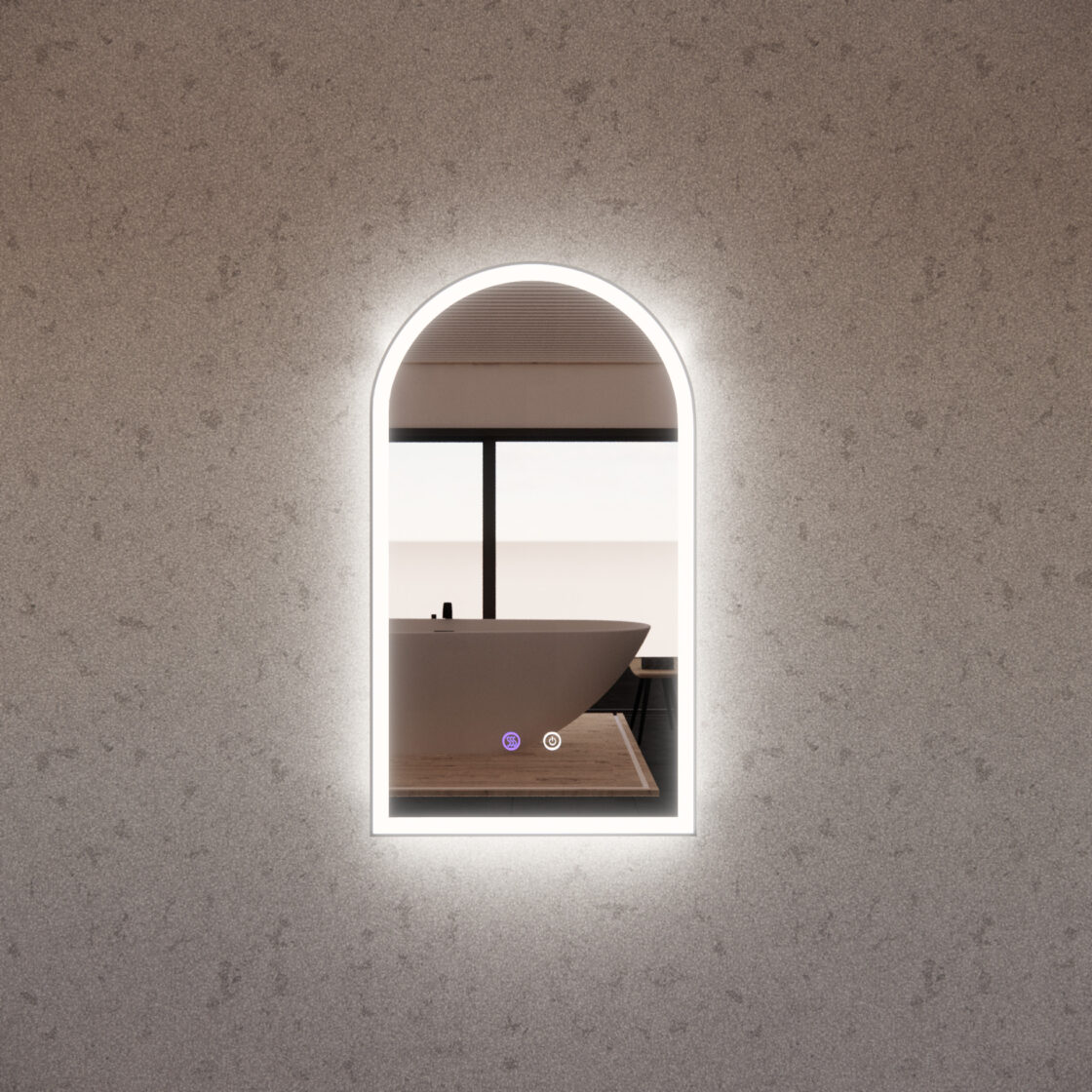 Brushed Nickel Framed AR2 LED Mirror Arch - MLED-AR2-9045BN 900x450mm